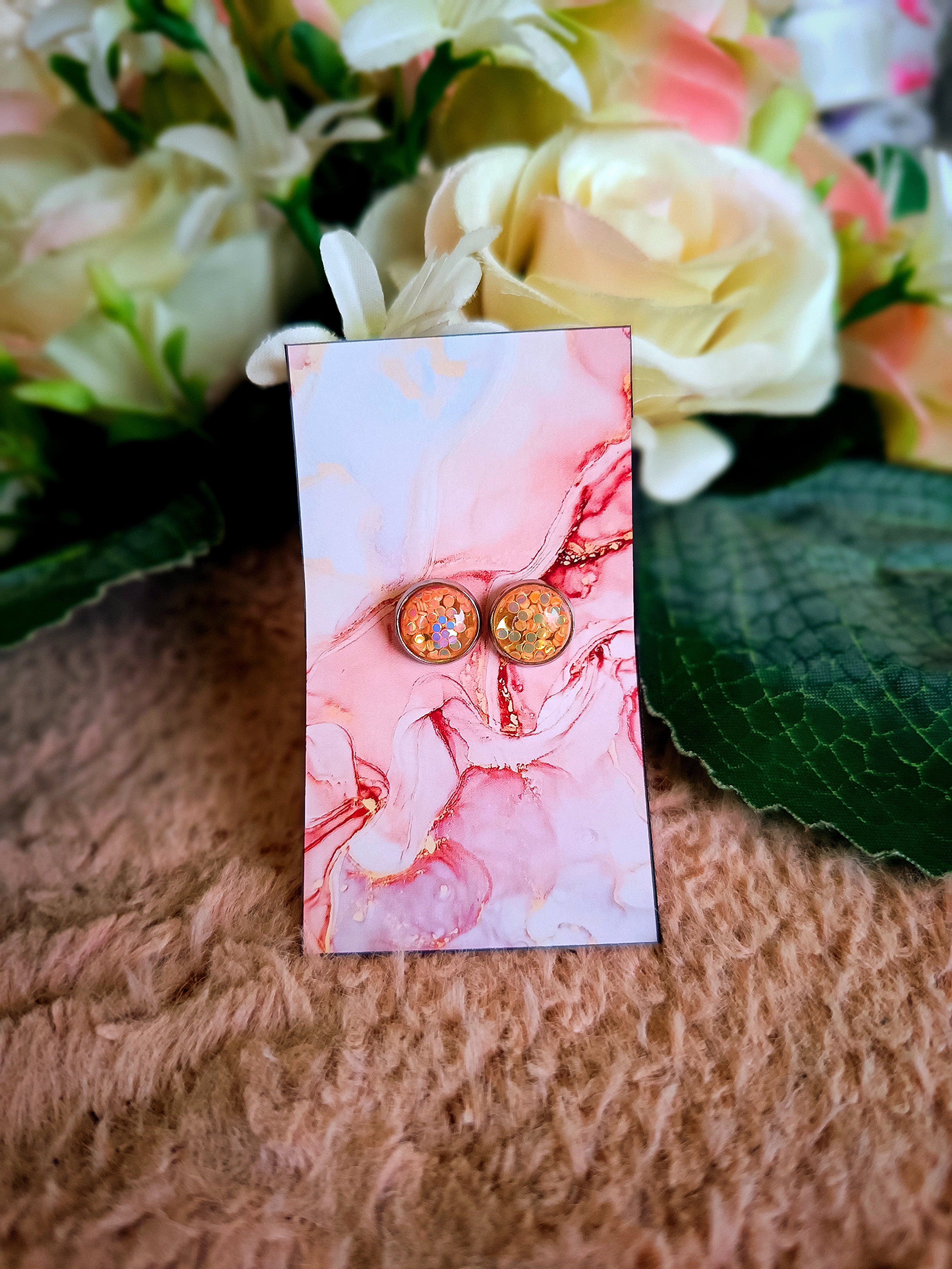 Rózsaszín konfetti bedugós nikkelmentes fülbevaló